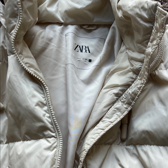 Zara Ecru Cream Duck Down Puffer Coat Size S - Picture 3 of 8
